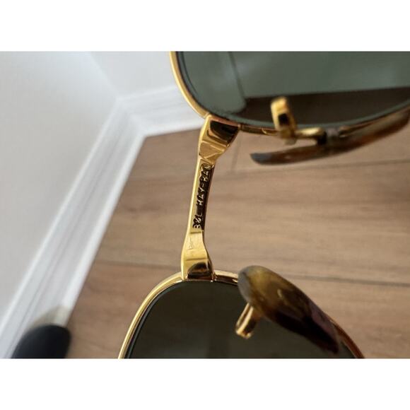 Vintage B&L Ray Ban Signet Rect. Sunglasses USA 80’s Gold Tortoise Green Glass - Picture 5 of 16